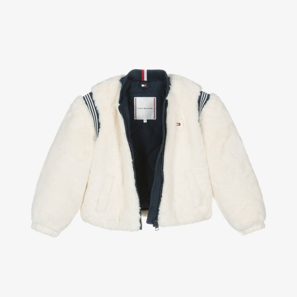 Tommy Hilfiger-Girls Plush Ivory Fur Jacket | Childrensalon Outlet