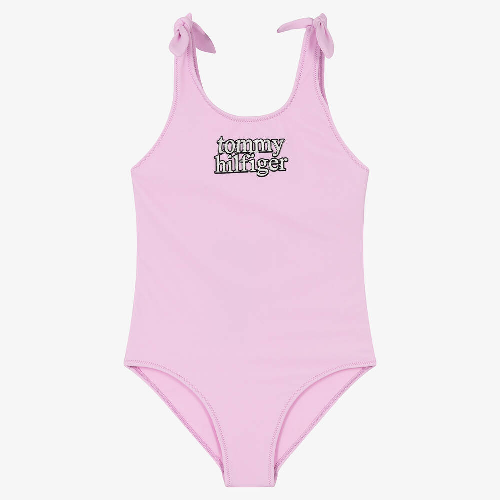 Tommy Hilfiger - Girls Purple Logo Swimsuit | Childrensalon