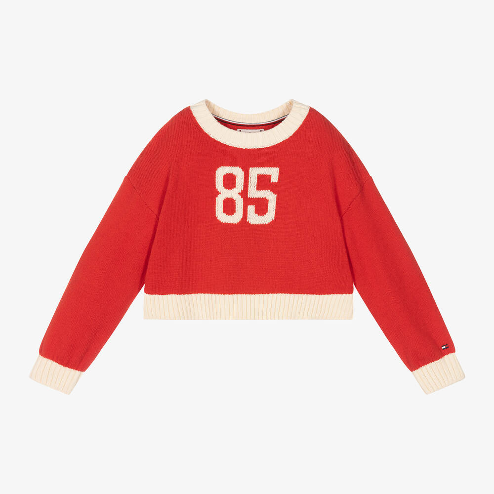 Tommy Hilfiger-Girls Red 85 Cotton Jumper | Childrensalon Outlet