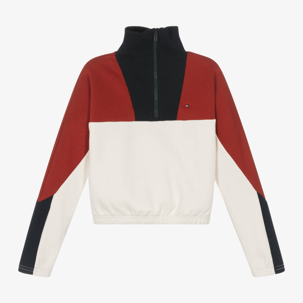 Tommy Hilfiger-Girls Red and Navy Cotton Pullover | Childrensalon Outlet