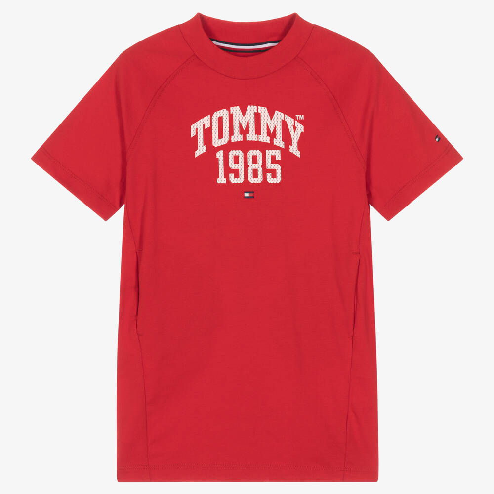 Tommy Hilfiger - Girls Red Cotton Jersey Dress | Childrensalon