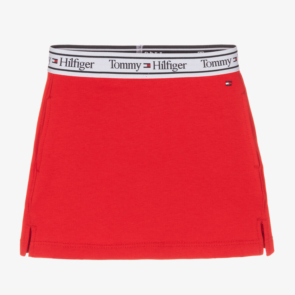 Tommy Hilfiger - Girls Red Cotton Logo Skirt | Childrensalon