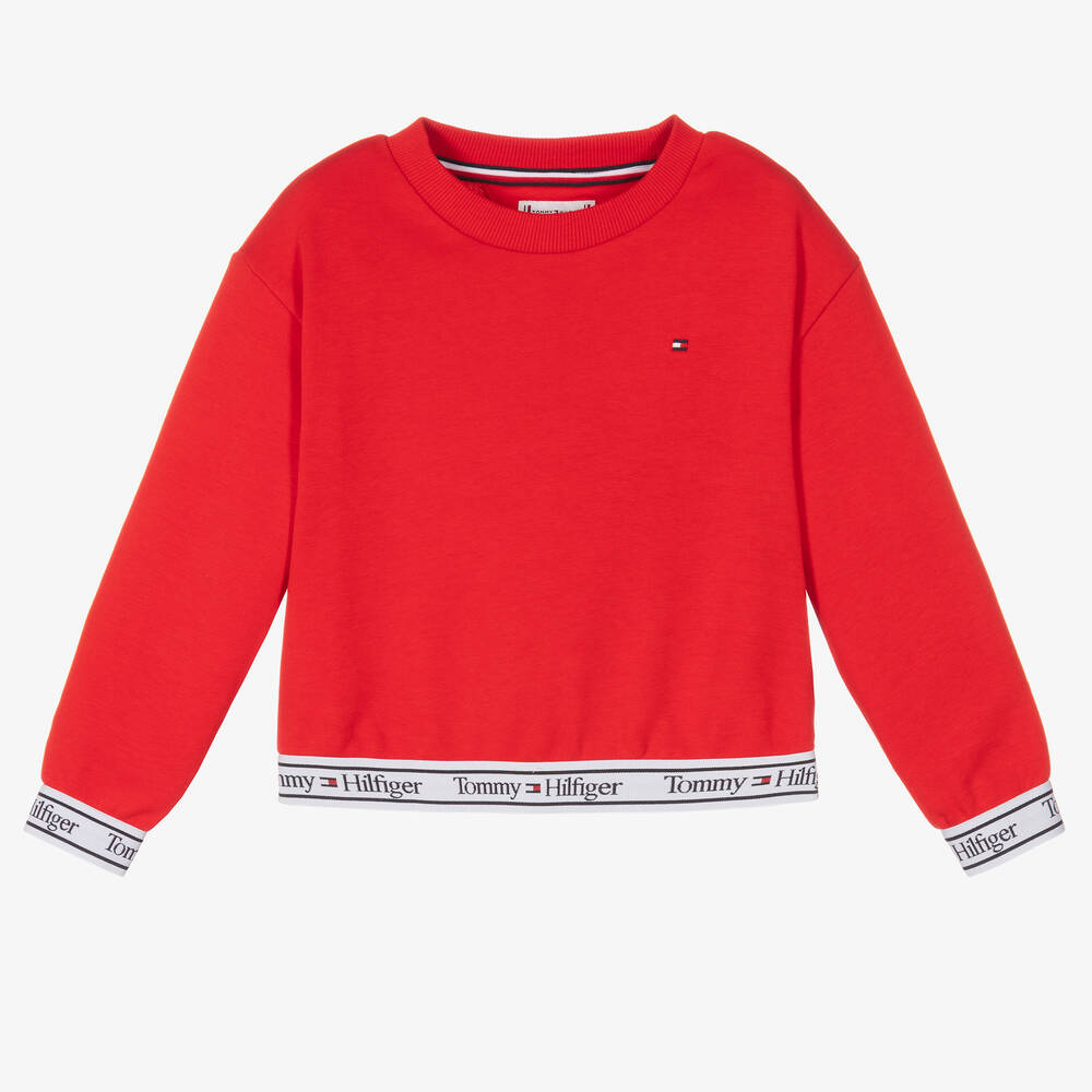 Tommy Hilfiger - Girls Red Cotton Logo Sweatshirt | Childrensalon