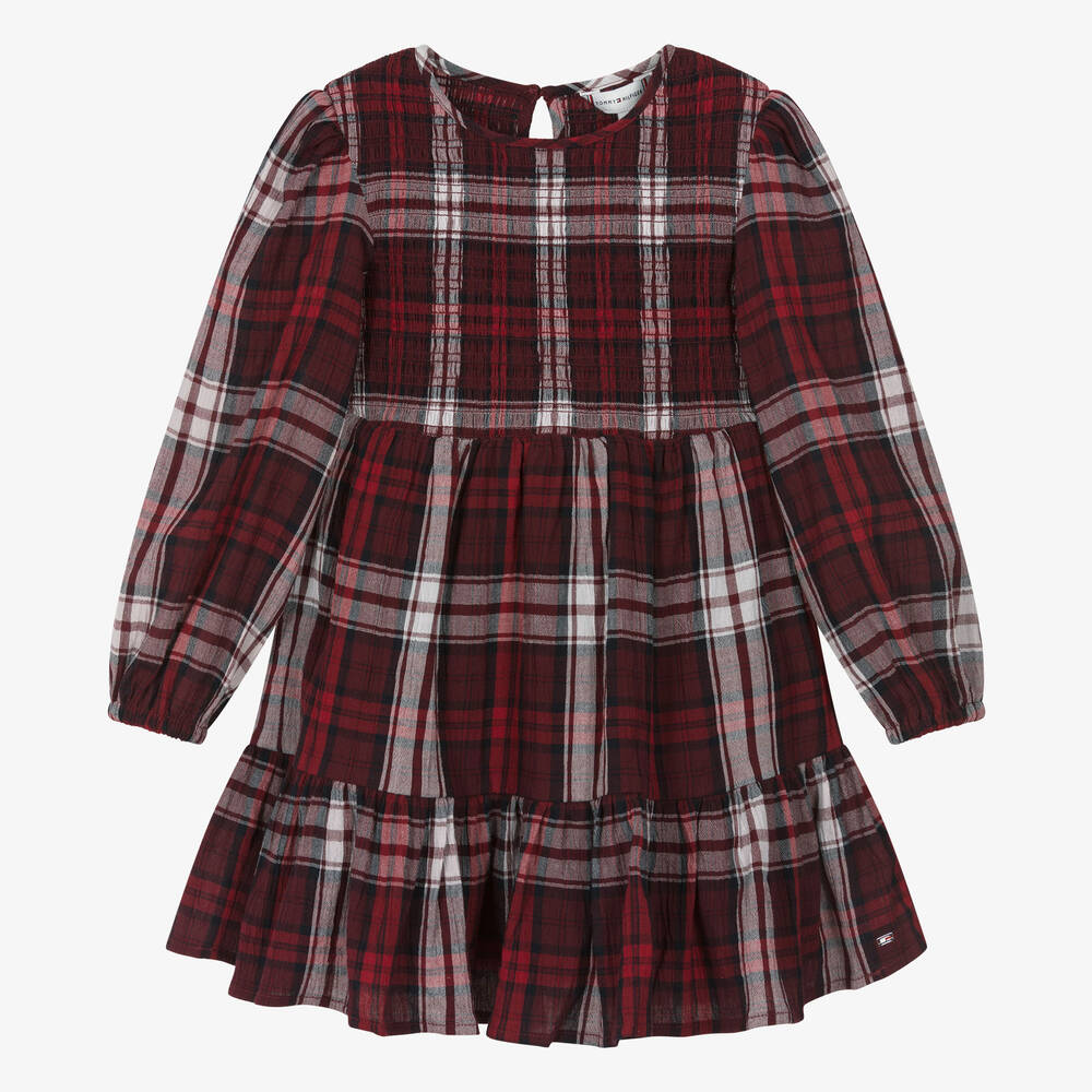 Tommy Hilfiger-Girls Red Cotton Tartan Dress  | Childrensalon Outlet