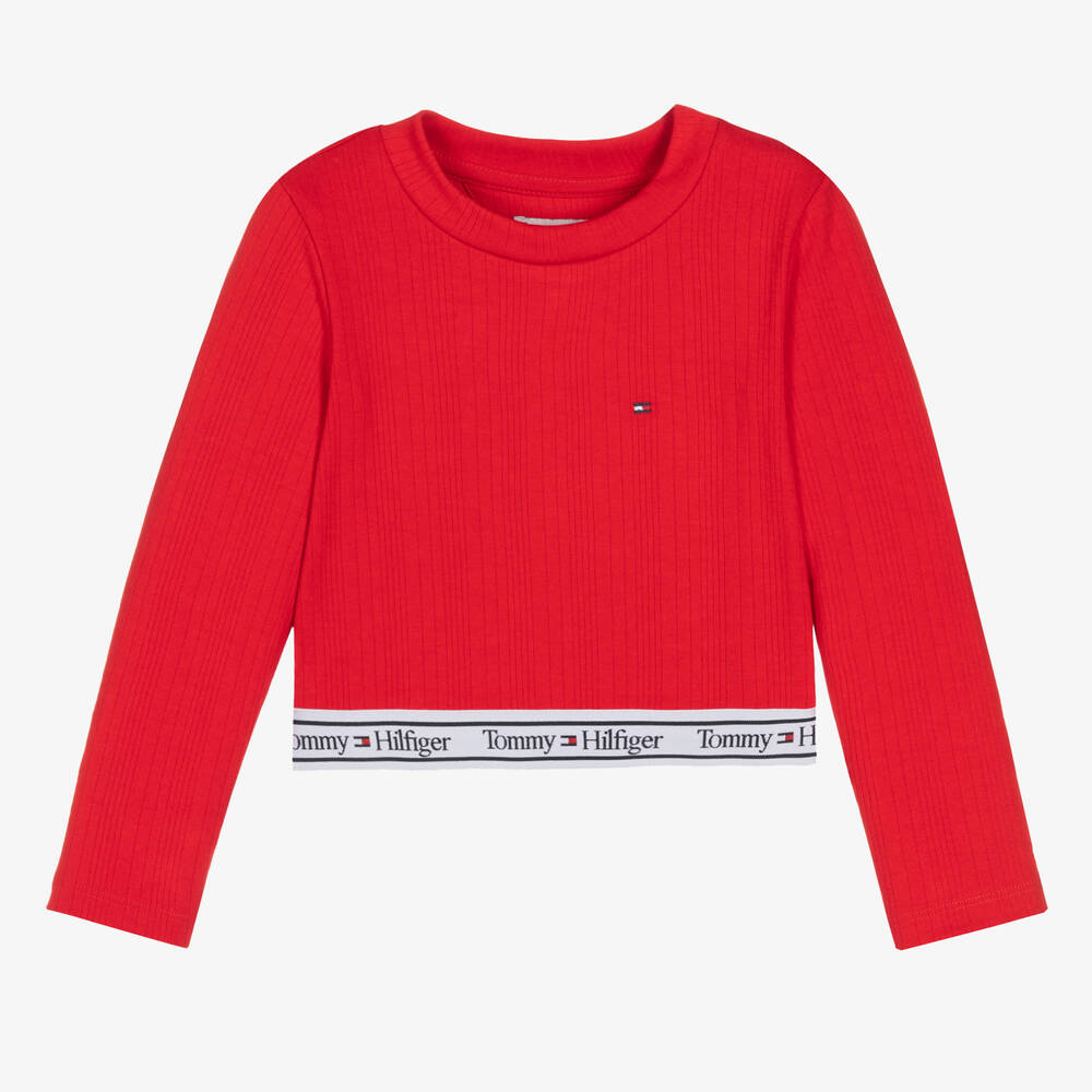 Tommy Hilfiger - Girls Red Cropped Logo Top | Childrensalon