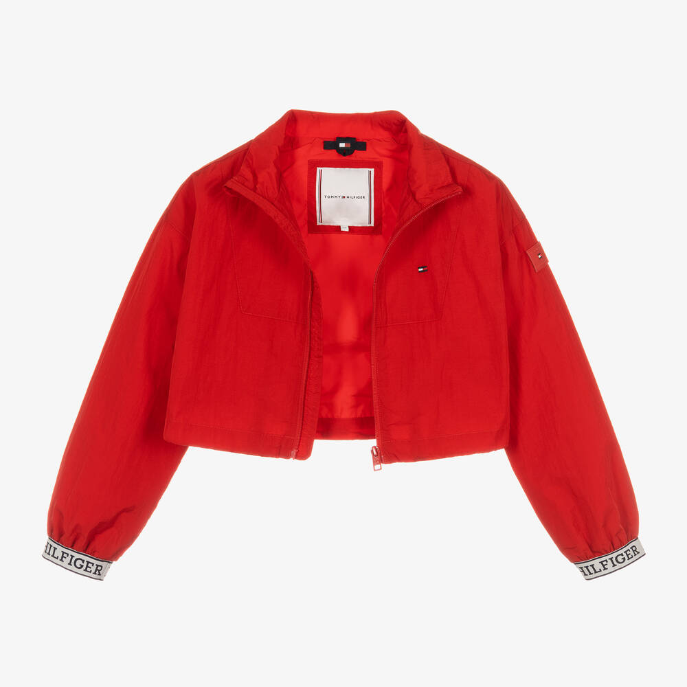 Tommy Hilfiger-Girls Red Cropped Windbreaker Jacket | Childrensalon Outlet