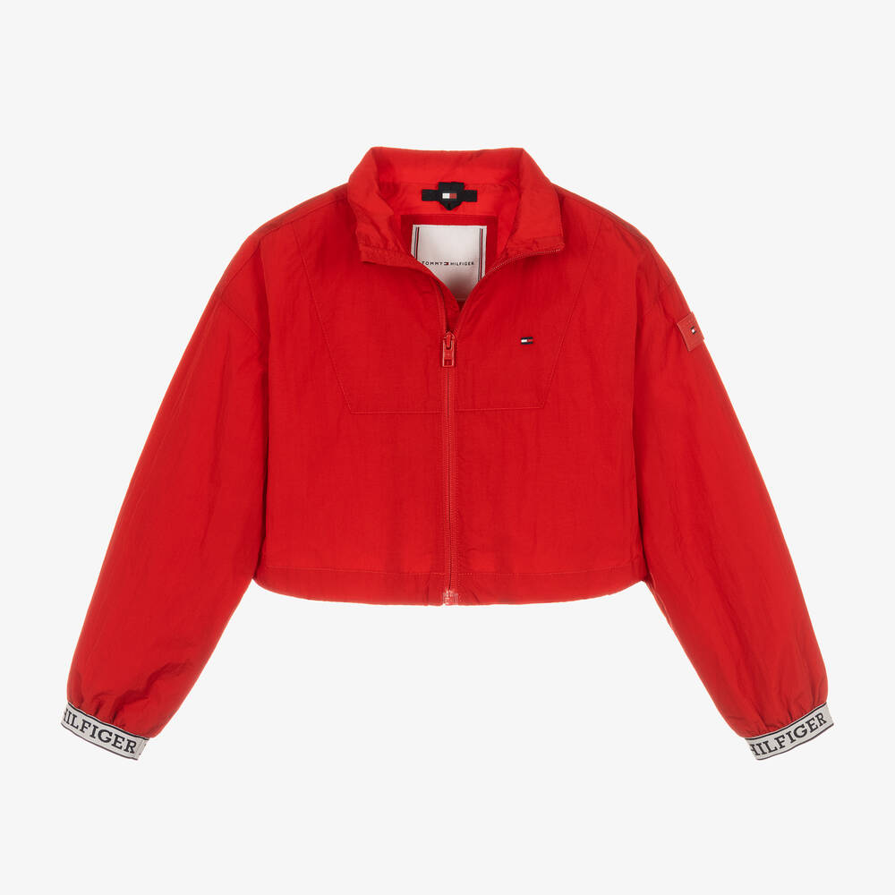 Tommy Hilfiger-Girls Red Cropped Windbreaker Jacket | Childrensalon Outlet