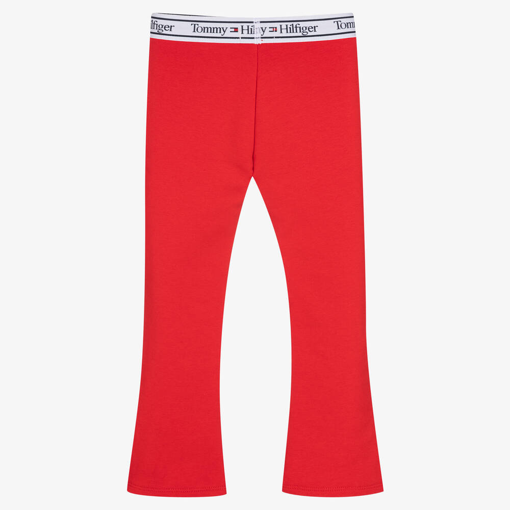 Tommy Hilfiger Girls Red Flared Cotton Leggings
