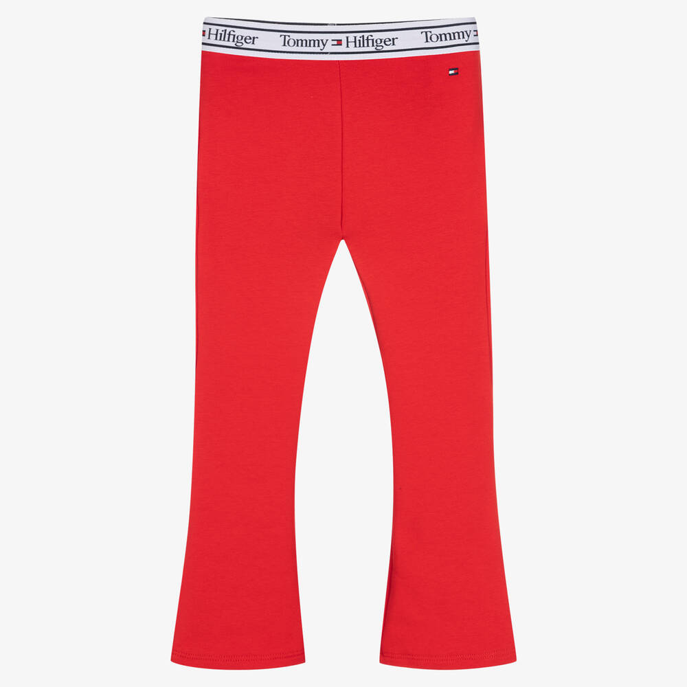 Tommy Hilfiger - Girls Red Flared Cotton Leggings | Childrensalon