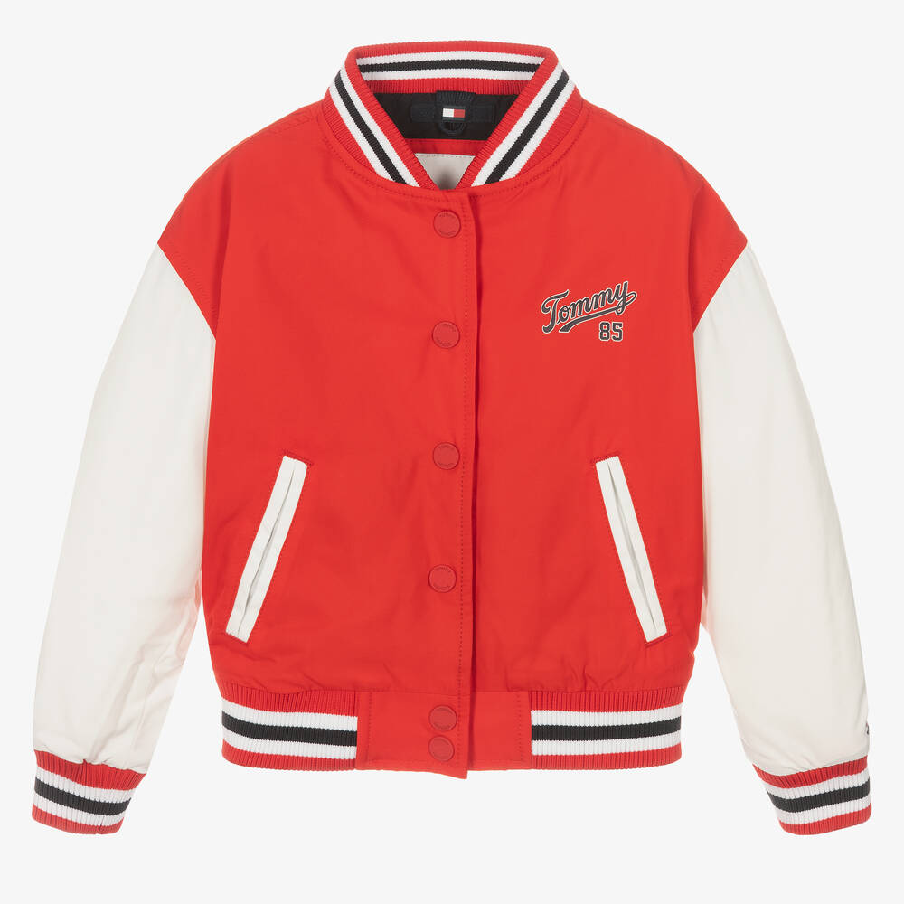 Tommy Hilfiger - Girls Red Logo Varsity Jacket | Childrensalon