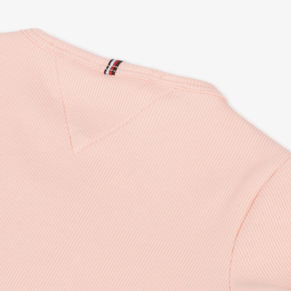 Tommy Hilfiger-Girls Ribbed Coral Tee with Logo | Childrensalon Outlet