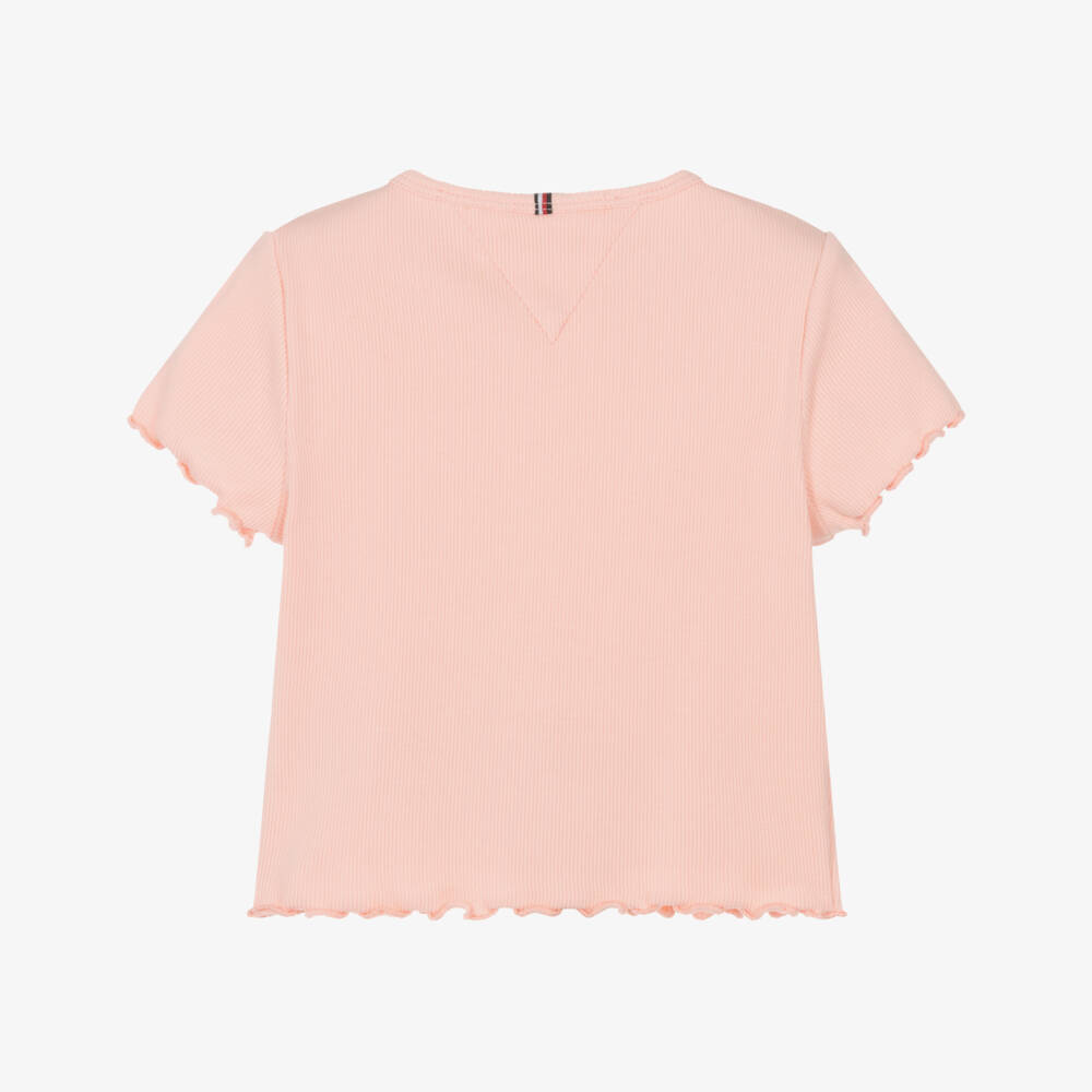 Tommy Hilfiger-Girls Ribbed Coral Tee with Logo | Childrensalon Outlet