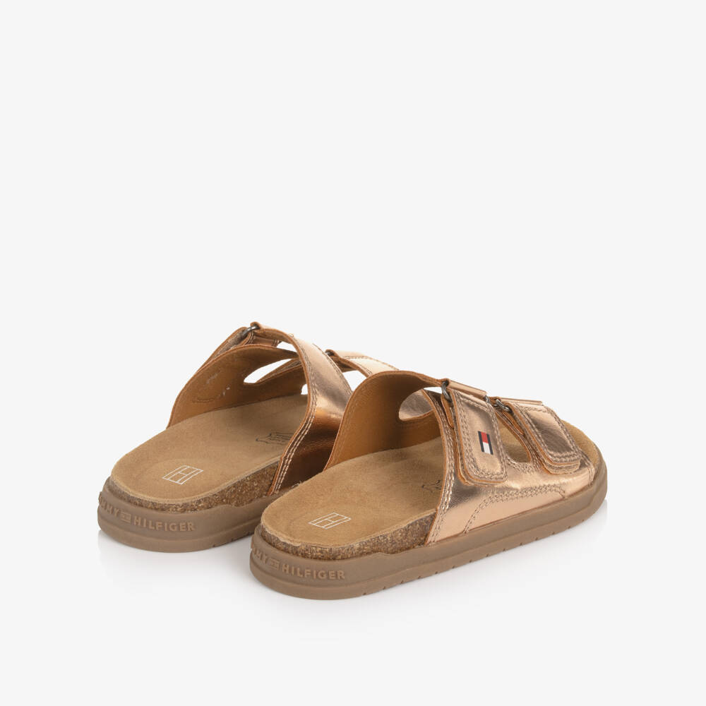Tommy Hilfiger-Girls Rose Gold Faux Leather Sliders | Childrensalon Outlet