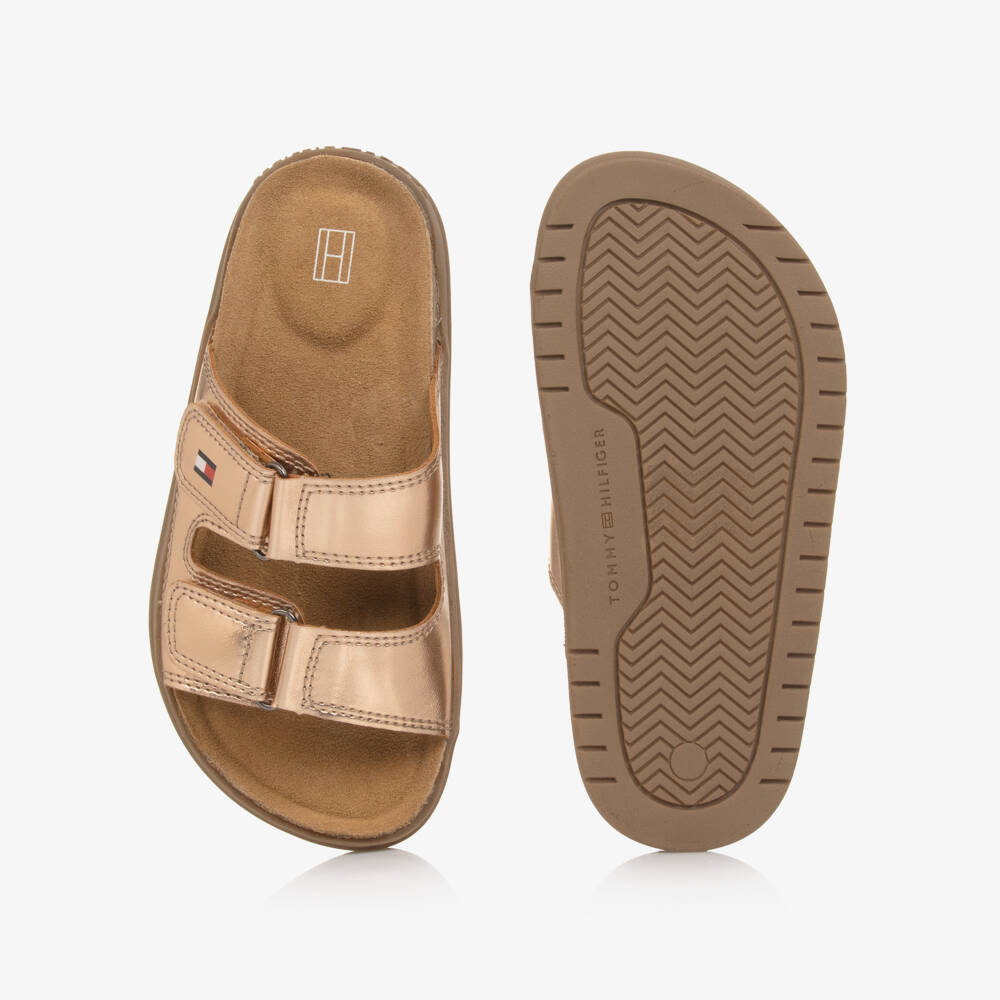Tommy Hilfiger-Girls Rose Gold Faux Leather Sliders | Childrensalon Outlet