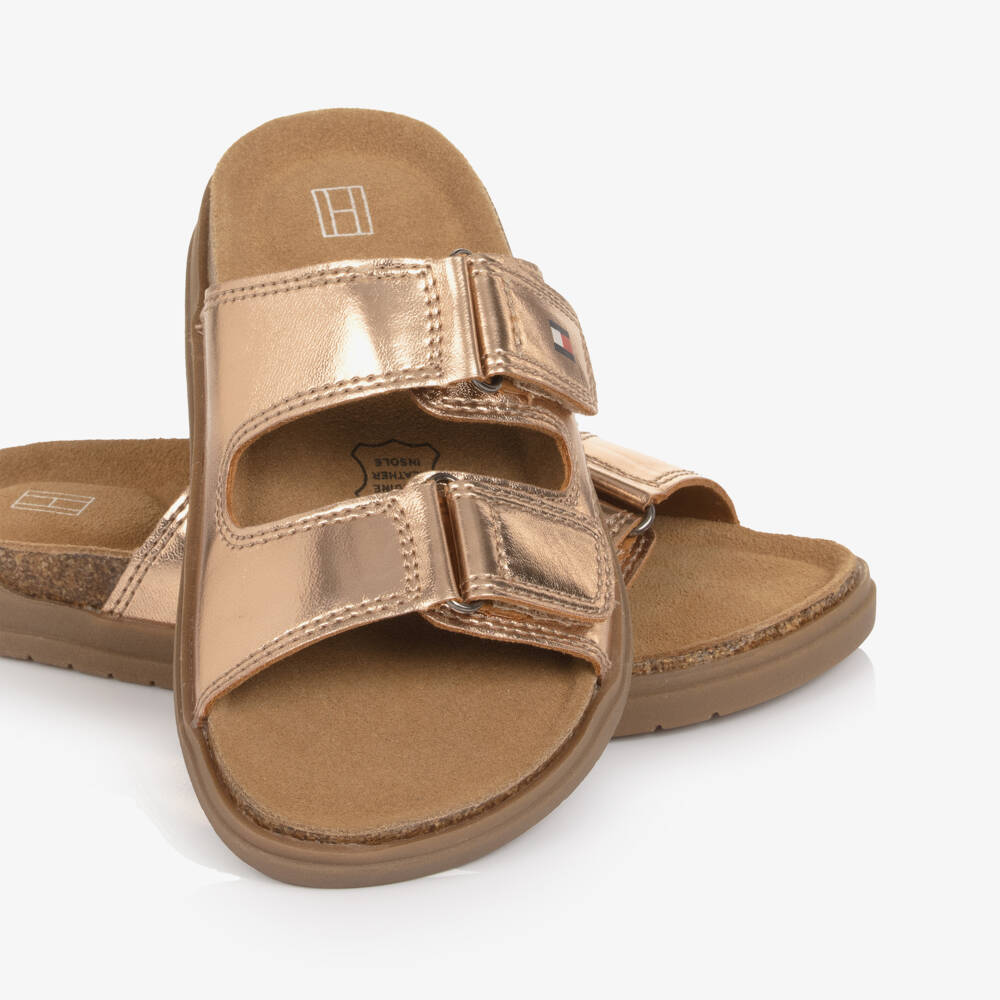 Tommy Hilfiger-Girls Rose Gold Faux Leather Sliders | Childrensalon Outlet