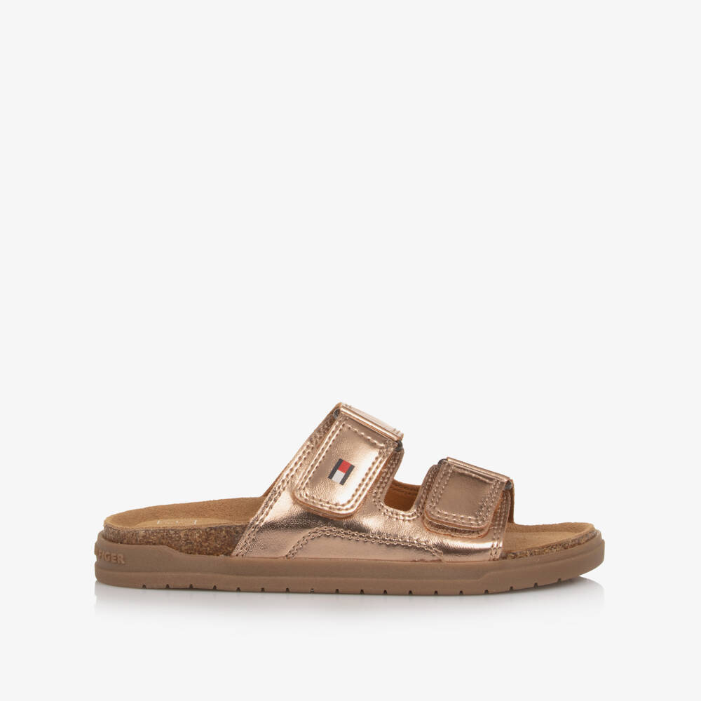 Tommy Hilfiger-Girls Rose Gold Faux Leather Sliders | Childrensalon Outlet