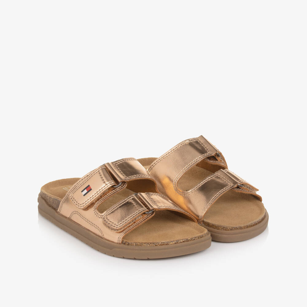 Tommy Hilfiger-Girls Rose Gold Faux Leather Sliders | Childrensalon Outlet