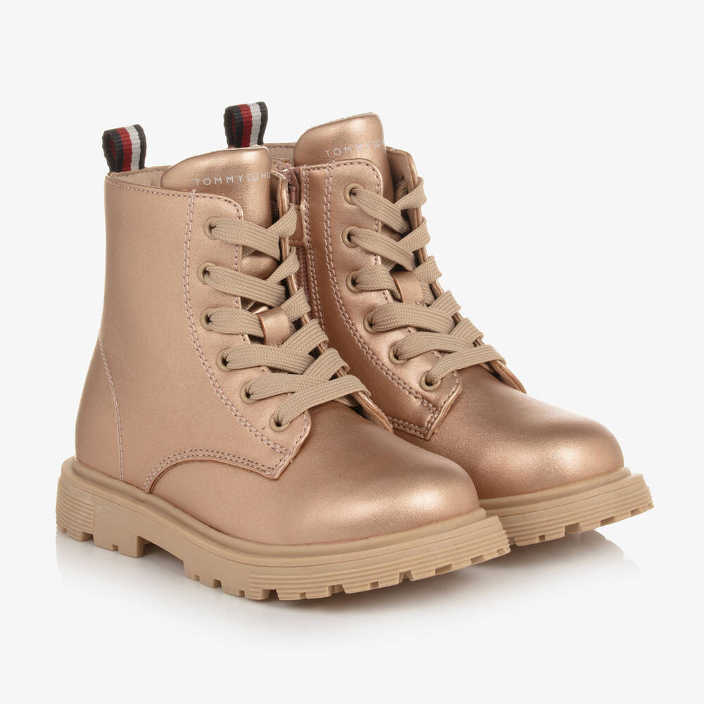 Tommy Hilfiger - Girls Rose Gold Lace-Up Ankle Boots | Childrensalon