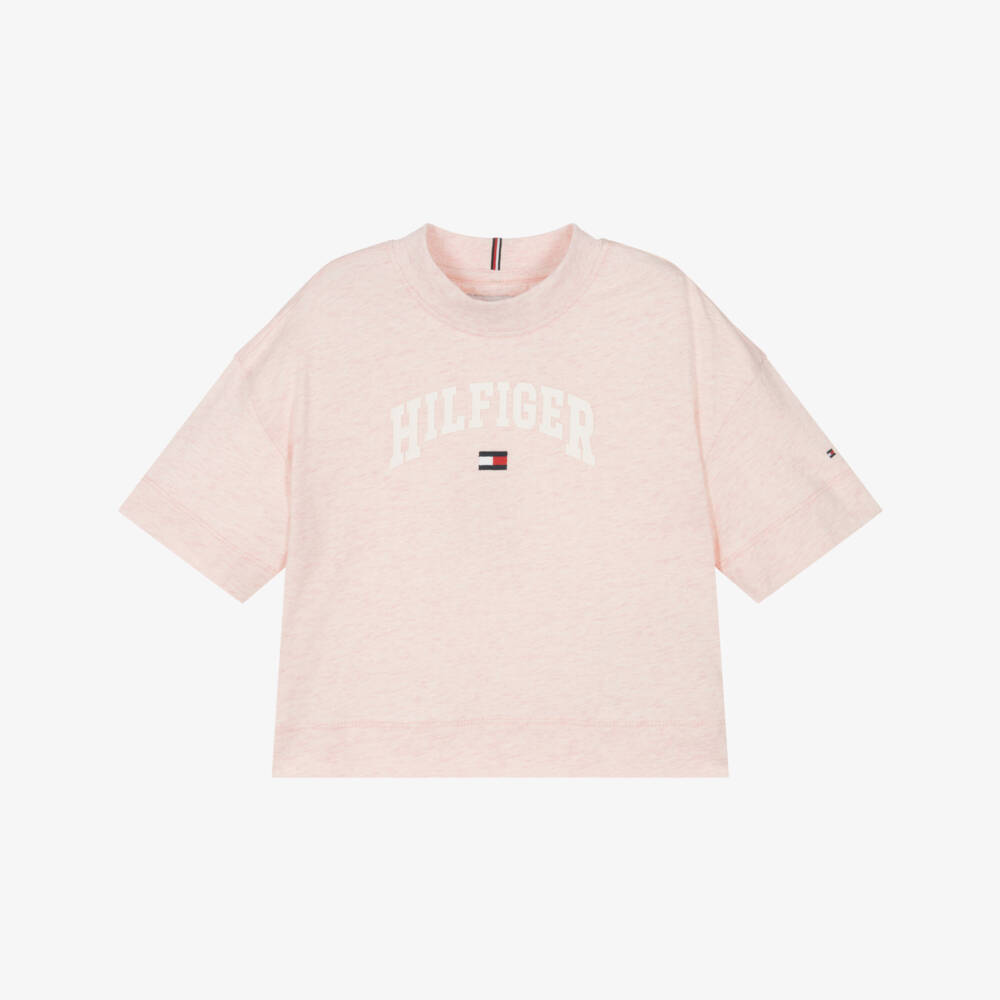 Tommy Hilfiger-Girls Rose Melange Boxy Cotton Tee | Childrensalon Outlet