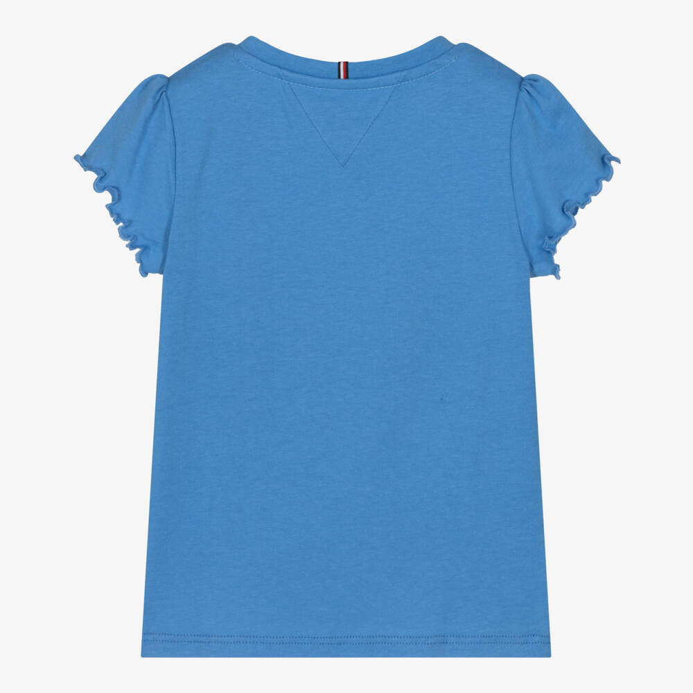Tommy Hilfiger-Girls Ruffle Trim Blue Tee | Childrensalon Outlet