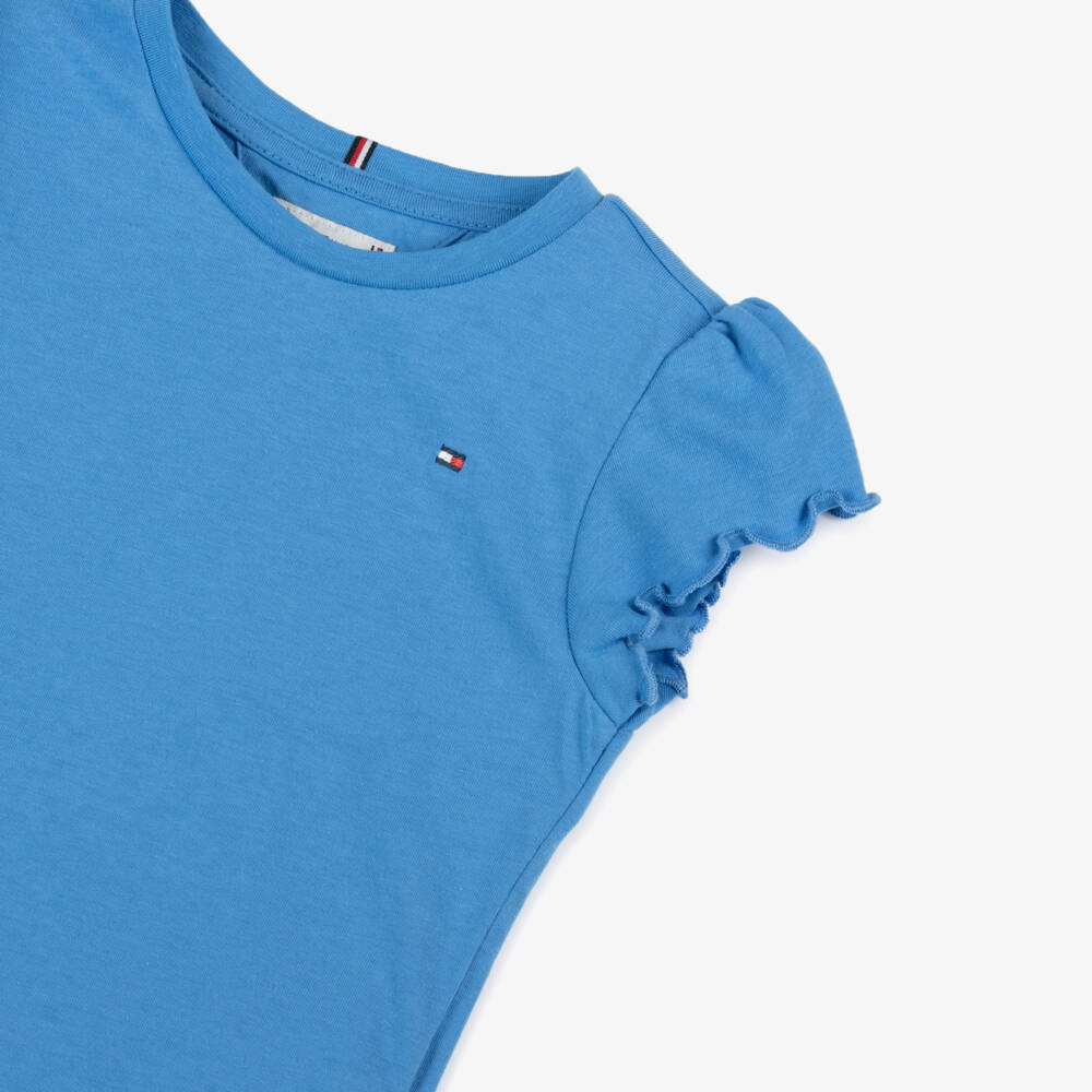 Tommy Hilfiger-Girls Ruffle Trim Blue Tee | Childrensalon Outlet