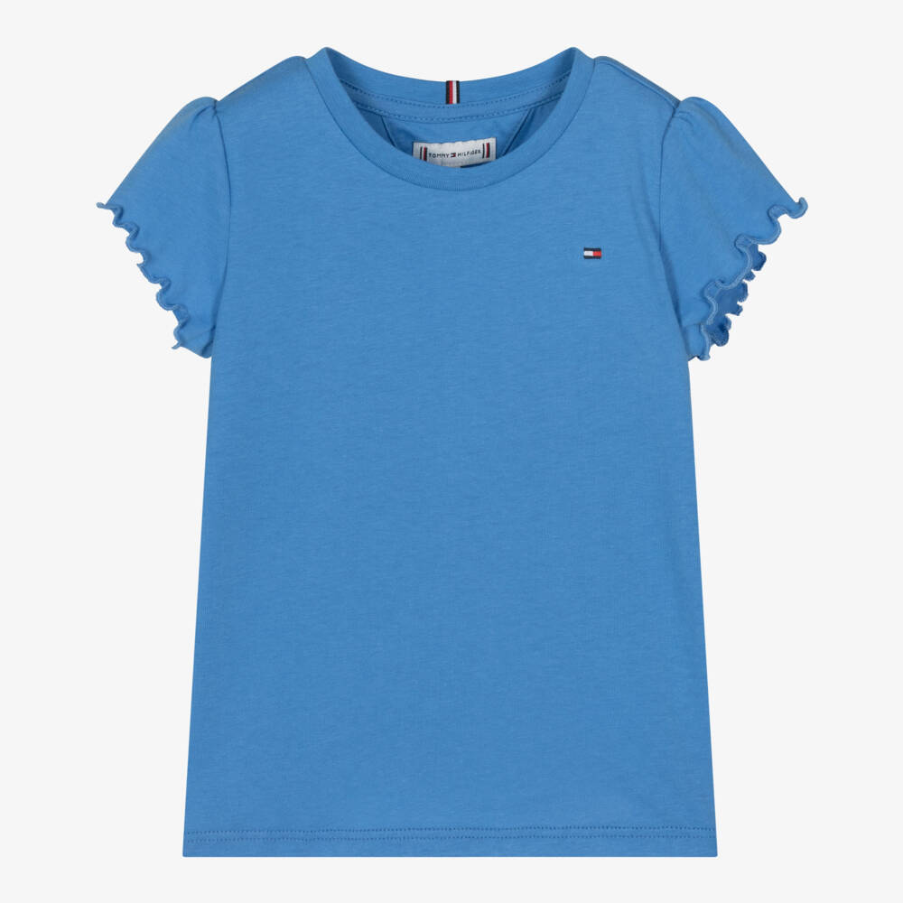 Tommy Hilfiger-Girls Ruffle Trim Blue Tee | Childrensalon Outlet