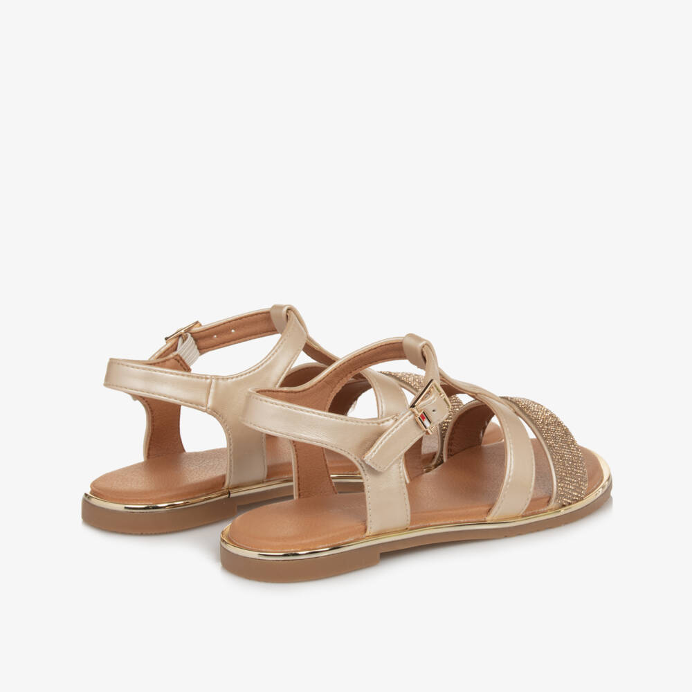 Tommy Hilfiger-Girls Shimmering Gold Faux Leather Sandals | Childrensalon Outlet