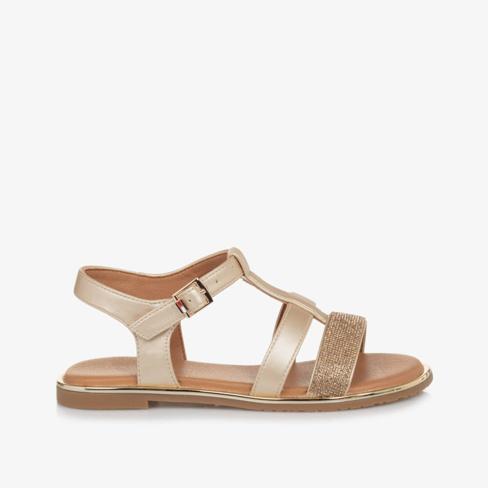 Tommy Hilfiger-Girls Shimmering Gold Faux Leather Sandals | Childrensalon Outlet