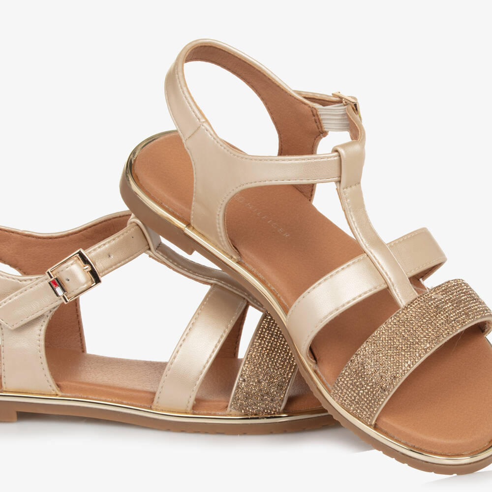 Tommy Hilfiger-Girls Shimmering Gold Faux Leather Sandals | Childrensalon Outlet