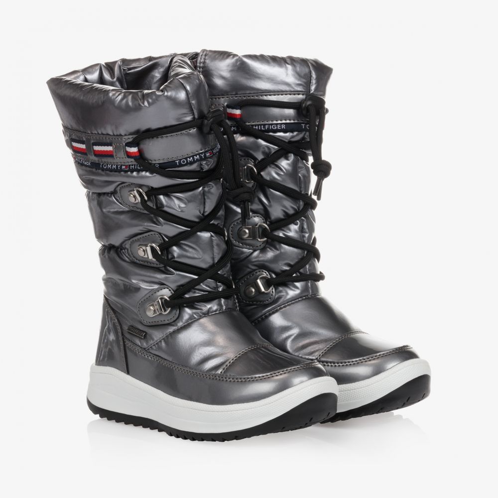 Tommy Hilfiger - Silberfarbene, geschnürte Winterstiefel | Childrensalon