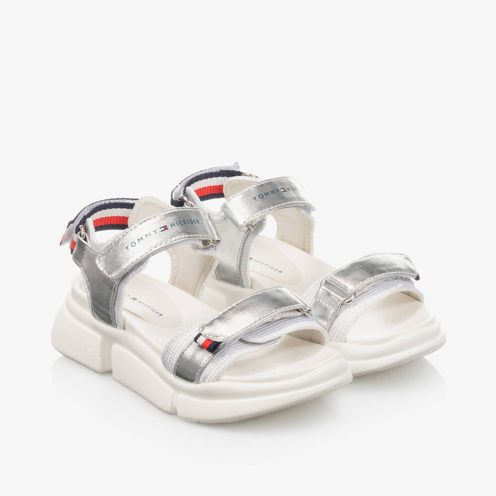 Tommy Hilfiger - Girls Silver Logo Sandals | Childrensalon