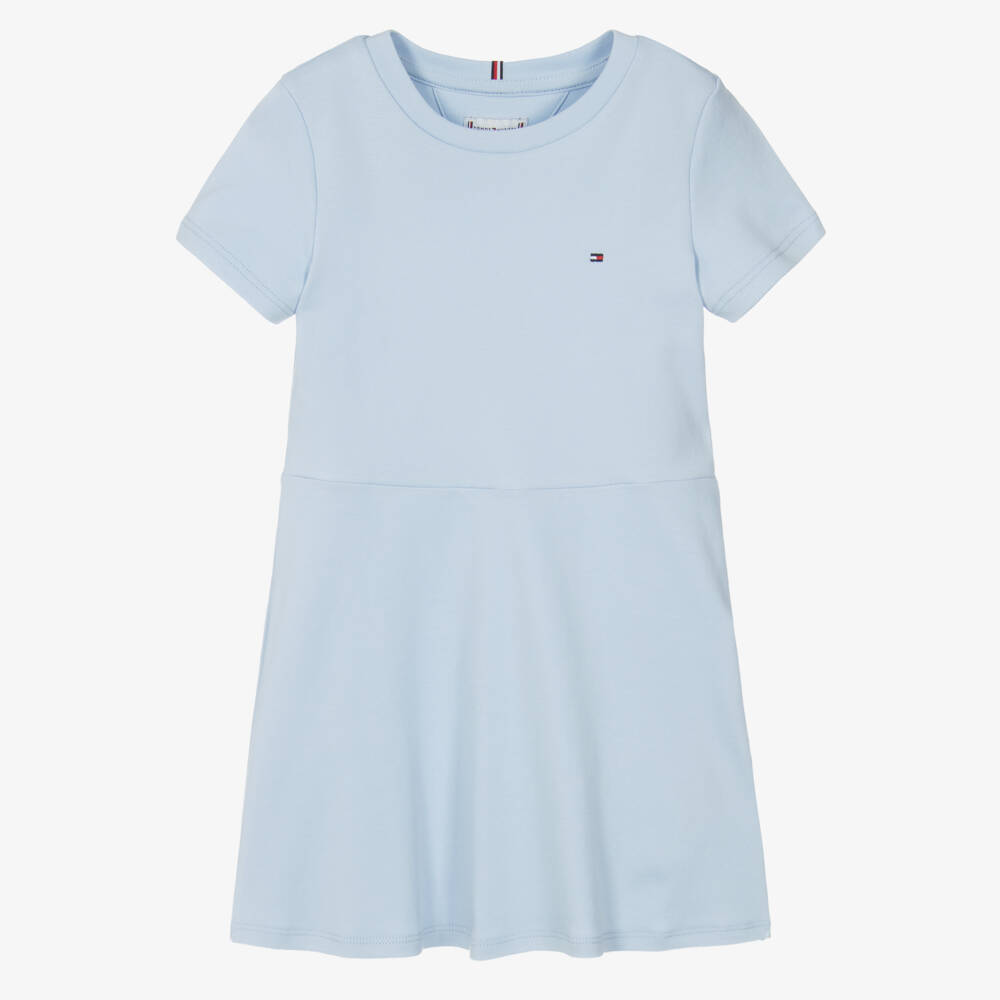 Tommy Hilfiger-فستان بناتي بتصميم متسع من قماش محبوك بلون السماء | Childrensalon Outlet