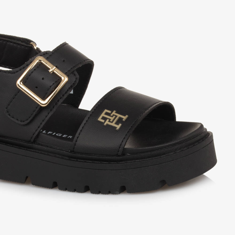 Tommy Hilfiger-Girls Sleek Black Faux-Leather Sandals | Childrensalon Outlet