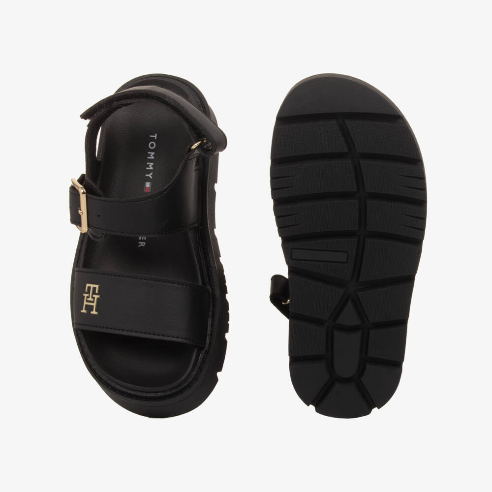Tommy Hilfiger-Girls Sleek Black Faux-Leather Sandals | Childrensalon Outlet