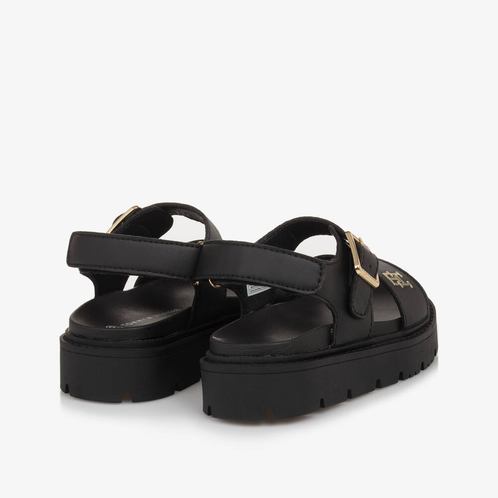 Tommy Hilfiger-Girls Sleek Black Faux-Leather Sandals | Childrensalon Outlet
