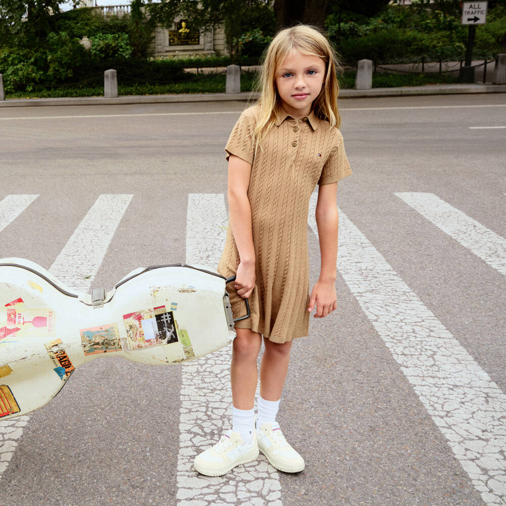 Tommy Hilfiger-Girls Soft Beige Knit Dress | Childrensalon Outlet