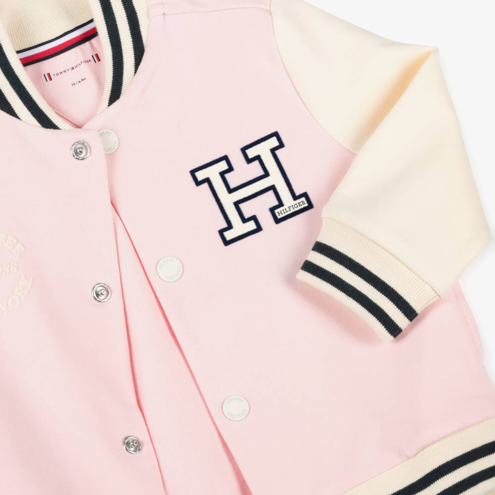 Tommy Hilfiger-Girls Soft Pink Varsity Jacket | Childrensalon Outlet