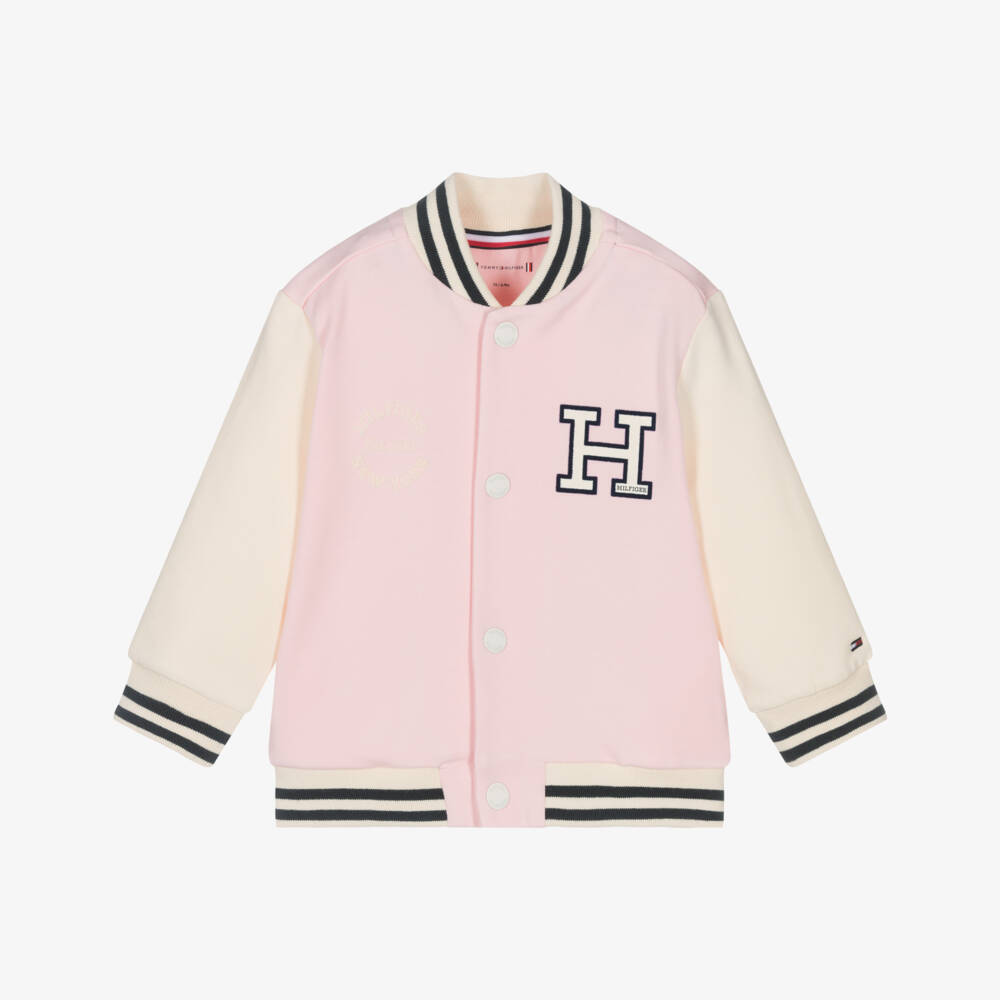 Tommy Hilfiger-Girls Soft Pink Varsity Jacket | Childrensalon Outlet