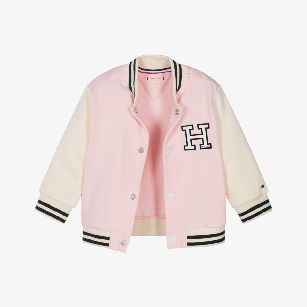 Tommy Hilfiger-Girls Soft Pink Varsity Jacket | Childrensalon Outlet