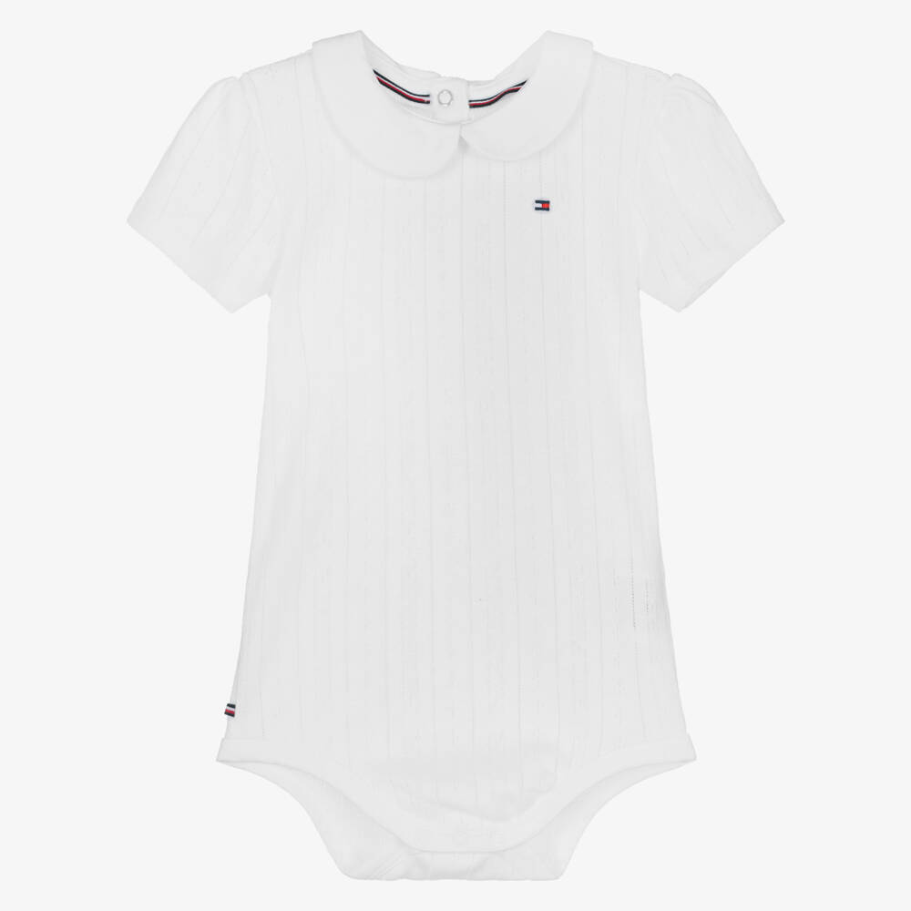 Tommy Hilfiger-Girls Soft White Cotton Romper | Childrensalon Outlet