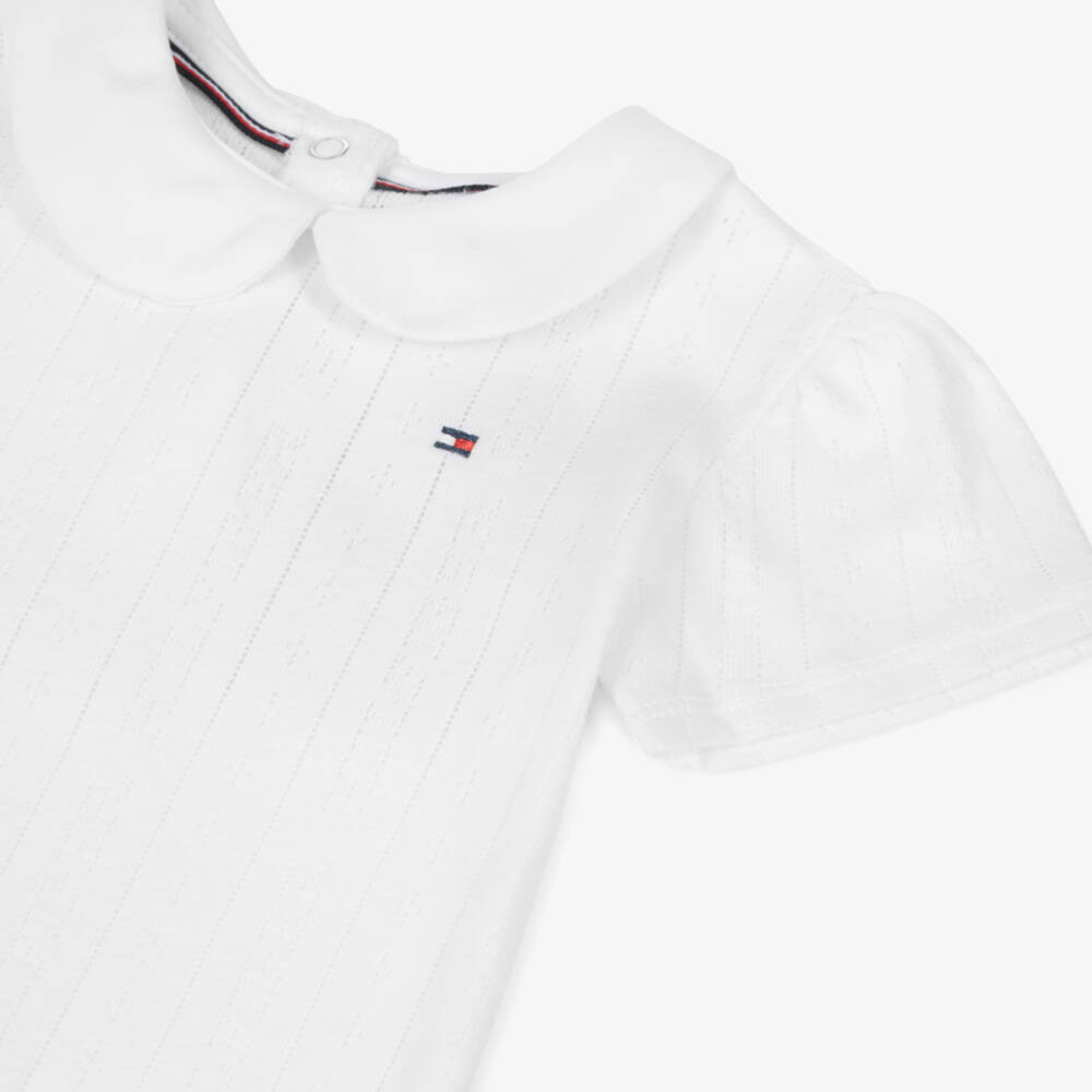 Tommy Hilfiger-Girls Soft White Cotton Romper | Childrensalon Outlet
