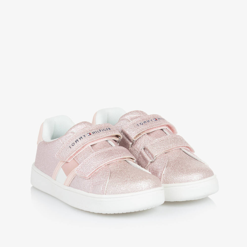 Tommy Hilfiger-Girls Sparkle Pink Faux Leather Sneakers | Childrensalon Outlet