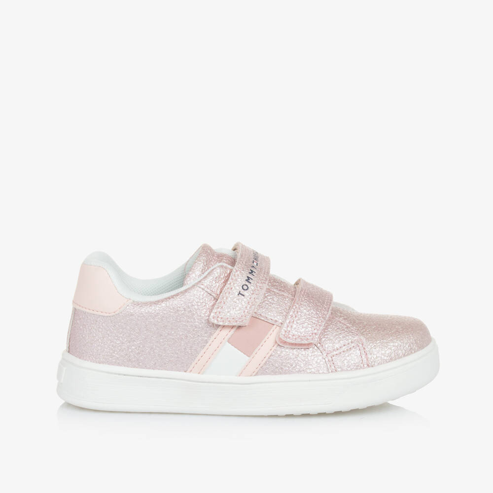Tommy Hilfiger-Girls Sparkle Pink Faux Leather Sneakers | Childrensalon Outlet