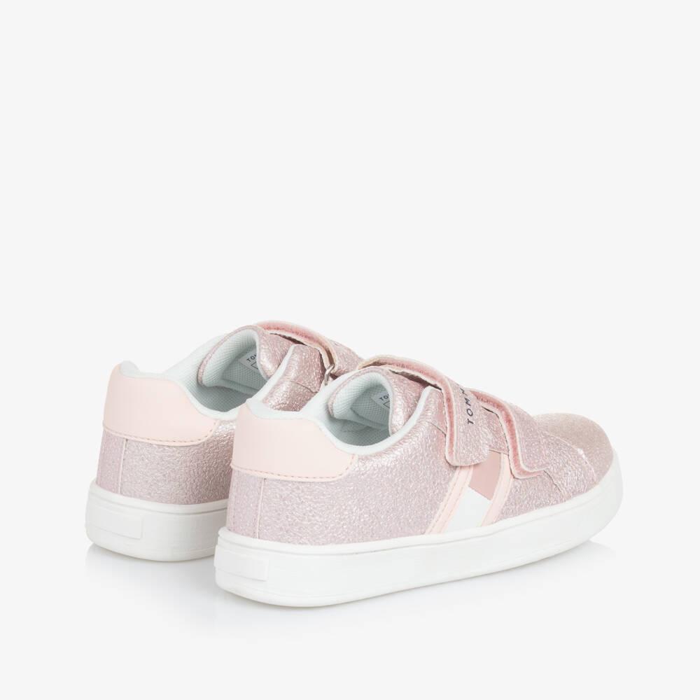 Tommy Hilfiger-Girls Sparkle Pink Faux Leather Sneakers | Childrensalon Outlet