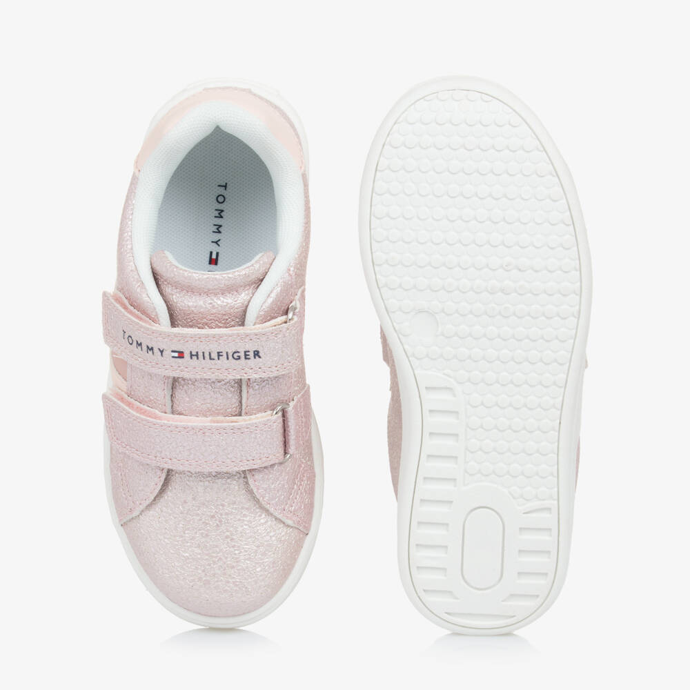 Tommy Hilfiger-Girls Sparkle Pink Faux Leather Sneakers | Childrensalon Outlet