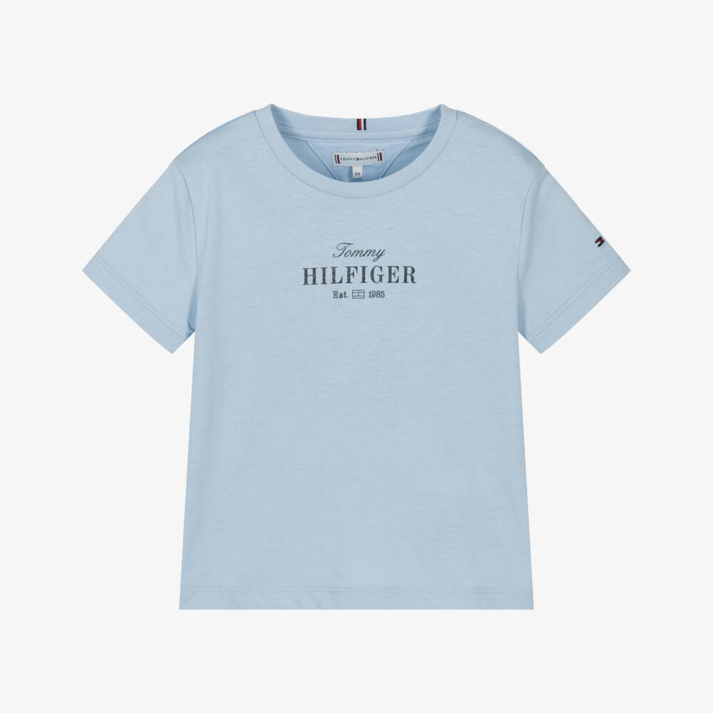 Tommy Hilfiger-تيشيرت أزرق براق بشعار للبنات | Childrensalon Outlet