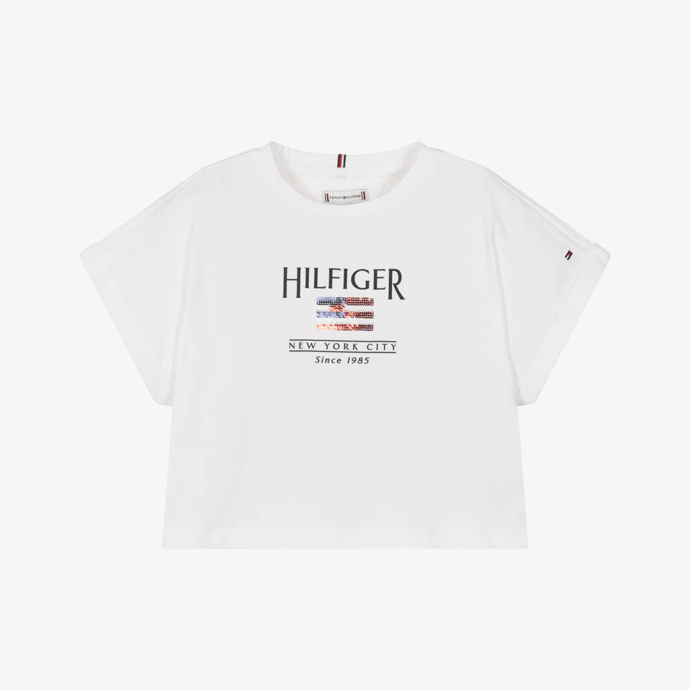 Tommy Hilfiger-Girls Sparkling Flag Cotton Tee | Childrensalon Outlet