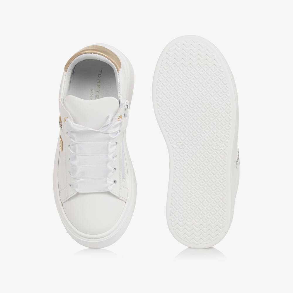 Tommy Hilfiger-Girls Sparkling White Gold Sneakers | Childrensalon Outlet
