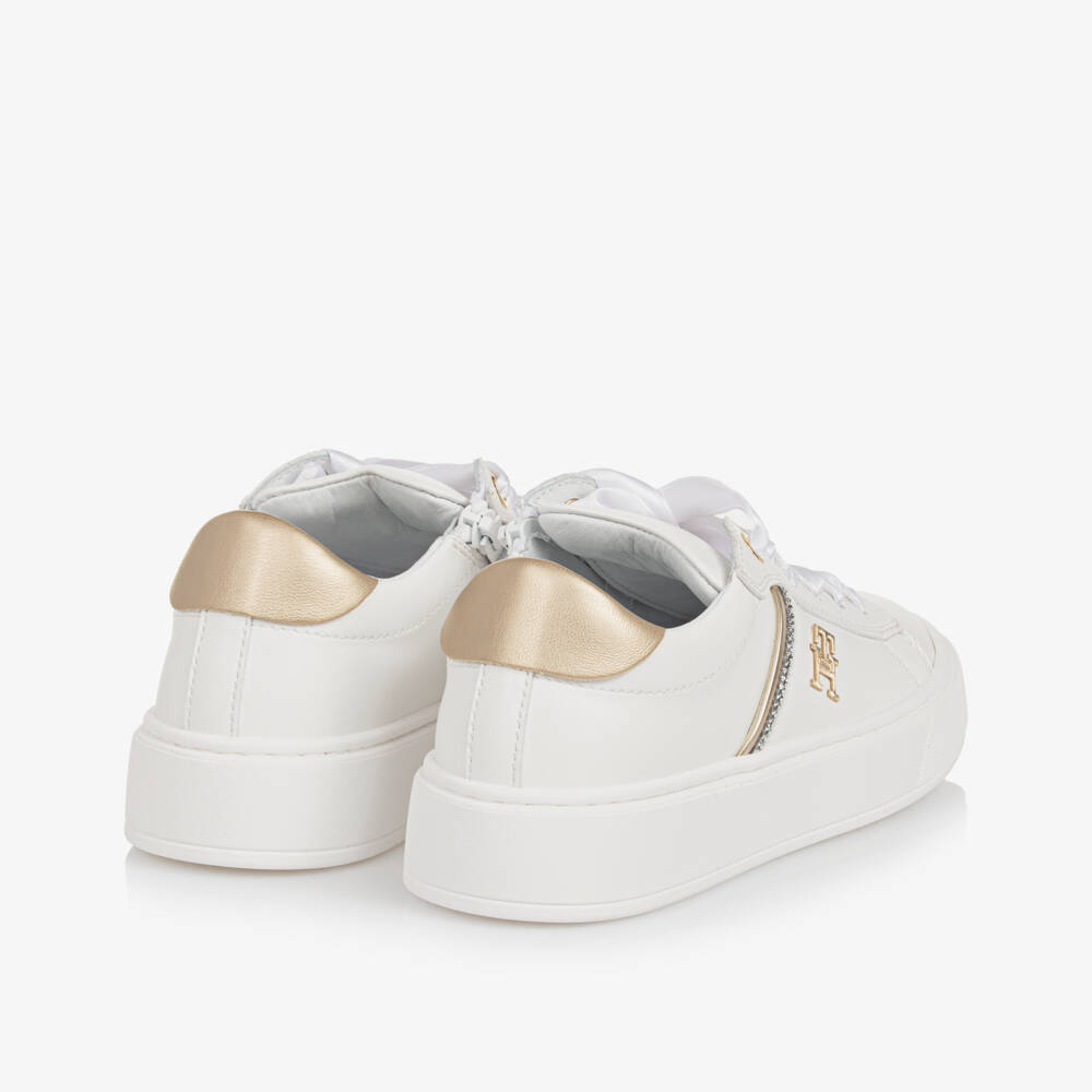 Tommy Hilfiger-Girls Sparkling White Gold Sneakers | Childrensalon Outlet