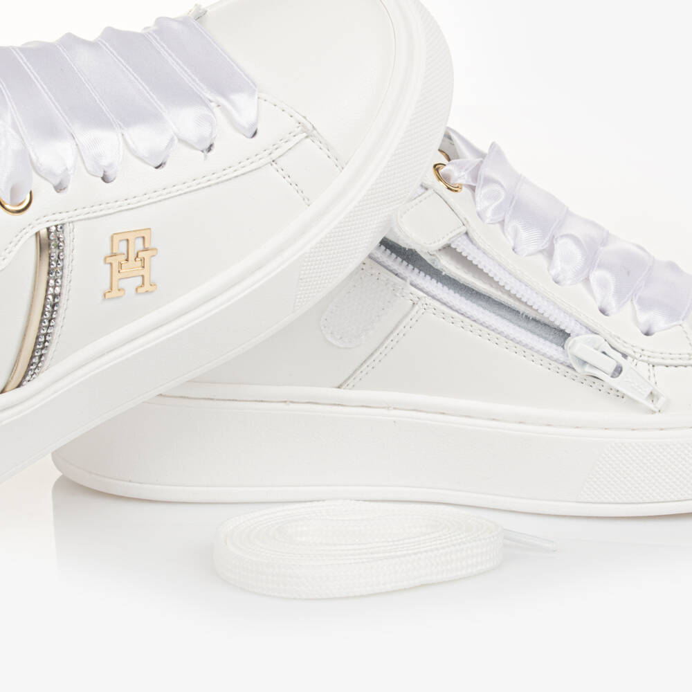 Tommy Hilfiger-Girls Sparkling White Gold Sneakers | Childrensalon Outlet
